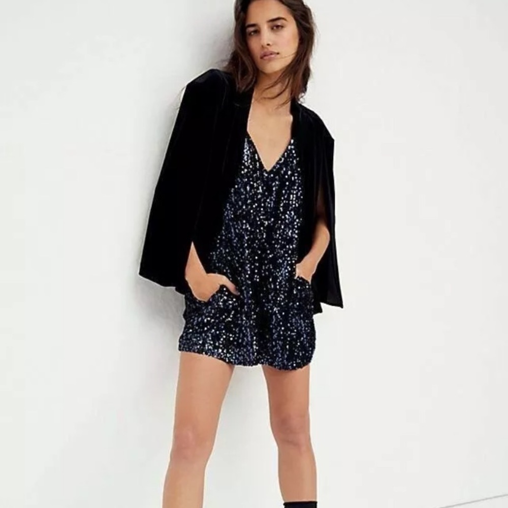 Free People Blue Sparkle And Shine Navy Romper